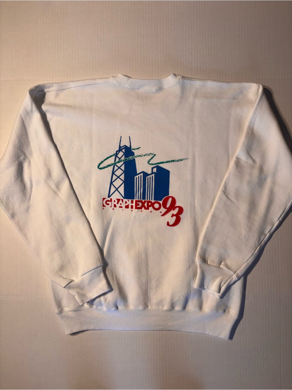 Vtg Lee Chicago Graphic Expo Skyline Tourist Destination 90s USA Sweatshirt XL